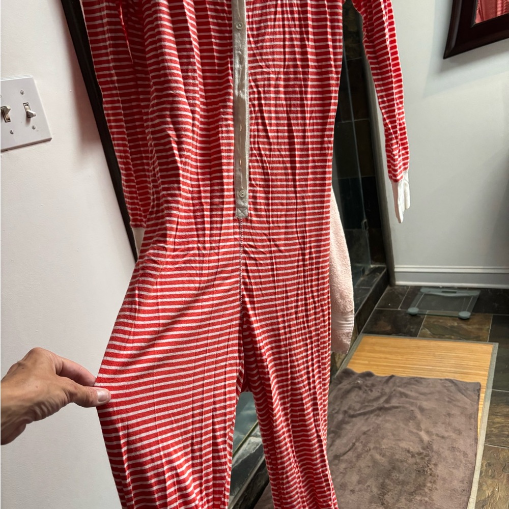 J. Crew Tangerine and White Striped One-Piece Pajama Footie